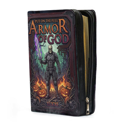 Personalized Armor of God Bible Cover, Custom Name Christian Bible Case, Halloween Pumpkin Gothic Bible Bag, Christian Gift for Him Men | CHRISTIANARTBAG CAB0171326