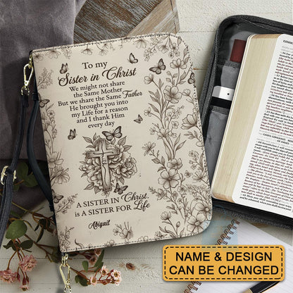 Personalized "Sister in Christ" Bible Cover with Strap - CHRISTIANARTBAG Vintage Floral & Butterfly Design CAB01071426