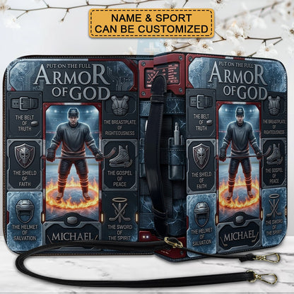 Customized Bible Cover for Men: Personalized Name & Sport Armor of God Design | CHRISTIANARTBAG Bible Case with Strap CAB01070326