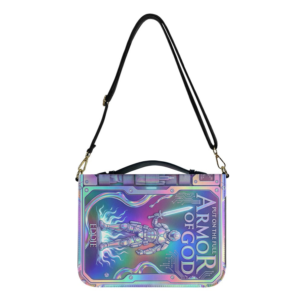 Personalized Armor of God Bible Cover with Name – Custom Holographic Christian Bible Bag with Carrying Handle & Strap | CHRISTIANARTBAG CAB03100626