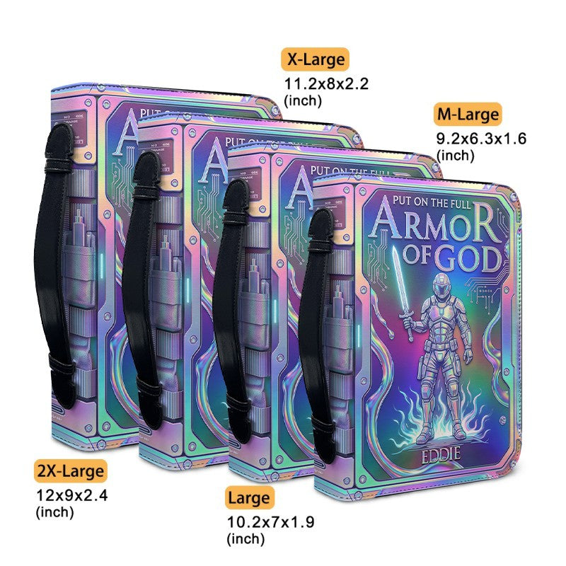 Personalized Armor of God Bible Cover with Name – Custom Holographic Christian Bible Bag with Carrying Handle & Strap | CHRISTIANARTBAG CAB03100626