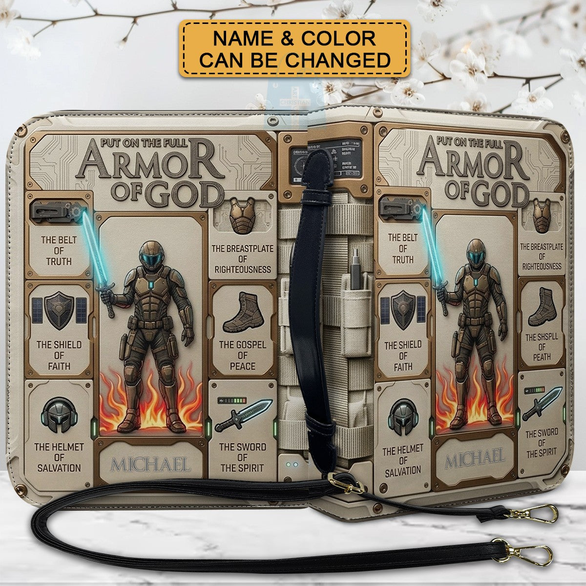 Personalized Armor of God Bible Cover for Men | Custom Leather Bible Case by CHRISTIANARTBAG CAB01062726