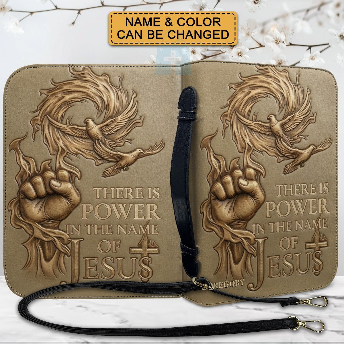 Personalized Bible Cover with Name - There Is Power In The Name Of Jesus Leather Bible Bag - CHRISTIANARTBAG CAb01100826