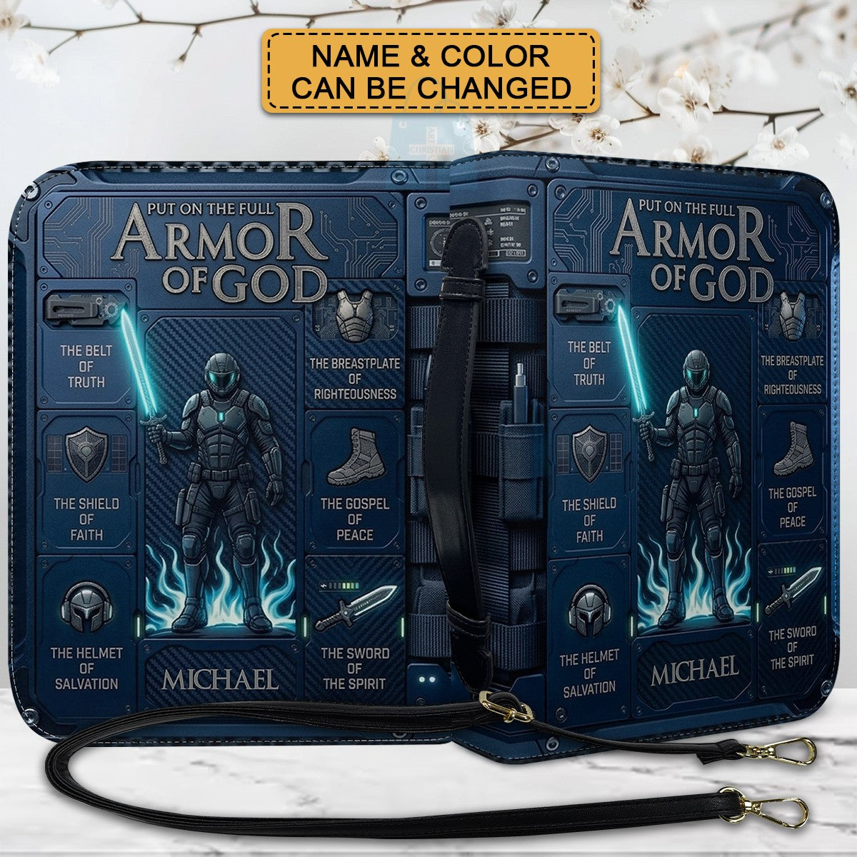 Personalized Armor of God Bible Cover for Men | Custom Leather Bible Case by CHRISTIANARTBAG CAB01062726