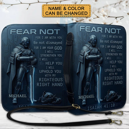 Personalized Tech Minimalism Bible Cover by CHRISTIANARTBAG | Custom Name Sci-Fi Armor Case with Isaiah 41:10 Fear Not Verse CAB01062426