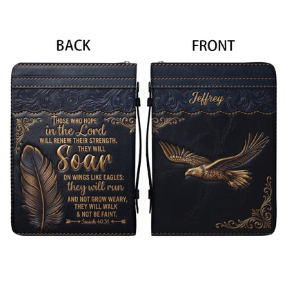 Personalized Bible Cover with Strap by CHRISTIANARTBAG - Custom Engraved Name & Isaiah 40:31 Eagle Design