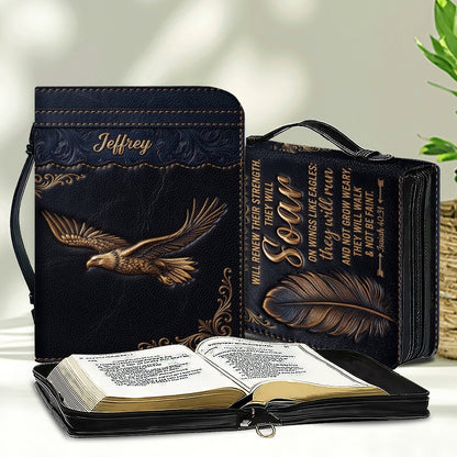 Personalized Bible Cover with Strap by CHRISTIANARTBAG - Custom Engraved Name & Isaiah 40:31 Eagle Design