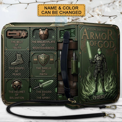 Personalized Bible Cover Armor of God | Custom Name Leather Bible Case with Handle | Christian Gift for Men Women | CHRISTIANARTBAG CAB01060926
