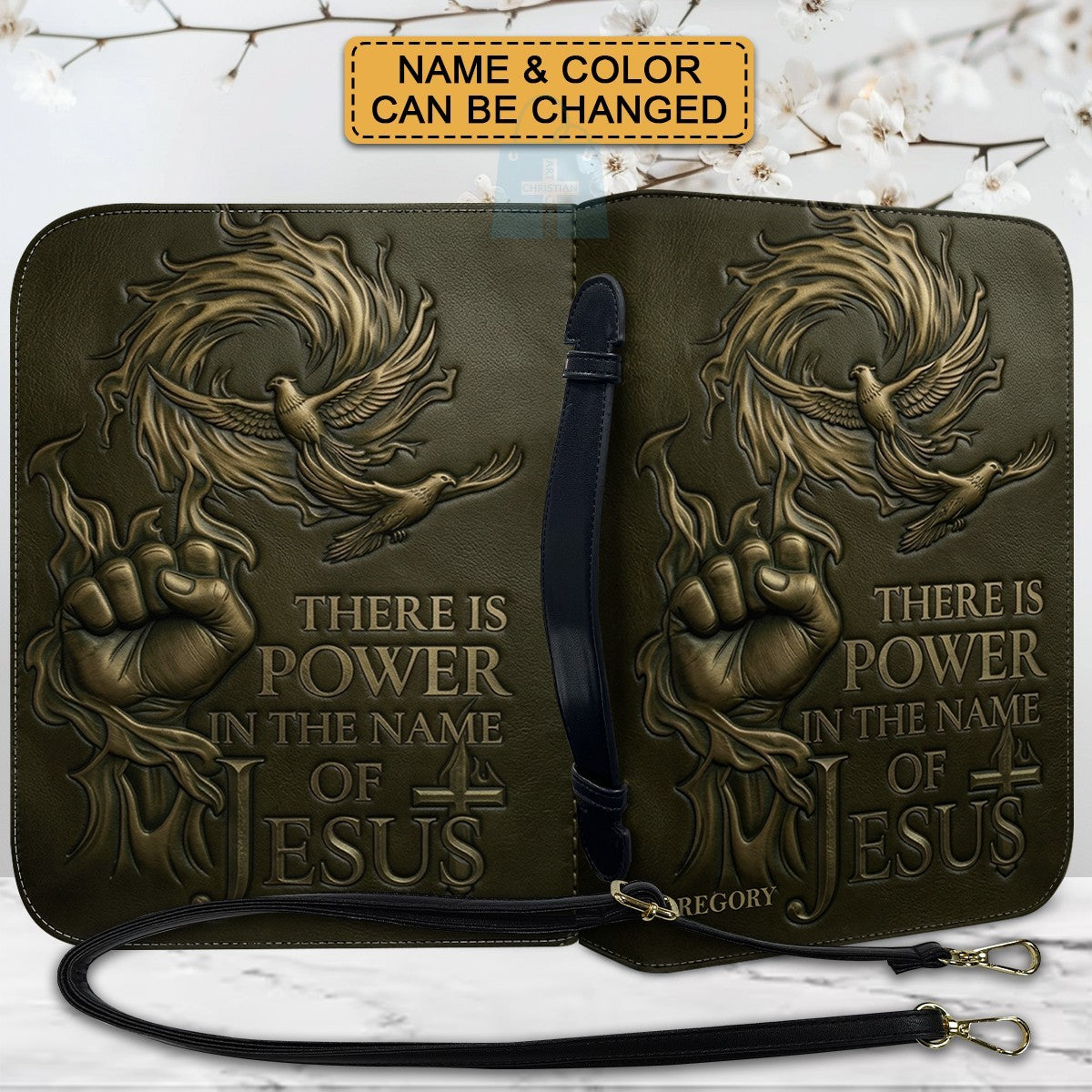Personalized Bible Cover with Name - There Is Power In The Name Of Jesus Leather Bible Bag - CHRISTIANARTBAG CAb01100826