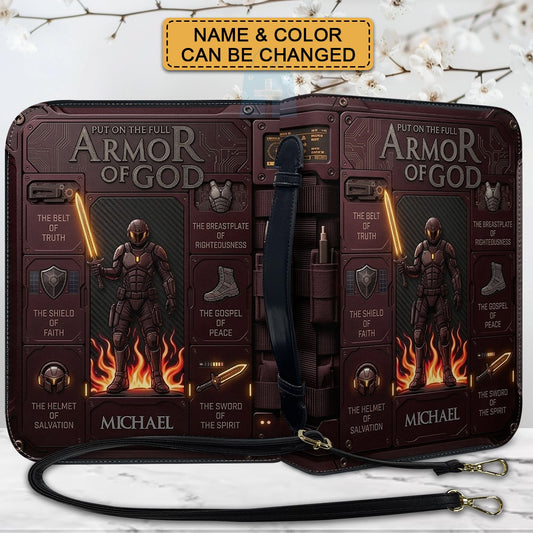 Personalized Armor of God Bible Cover for Men | Custom Leather Bible Case by CHRISTIANARTBAG CAB01063026