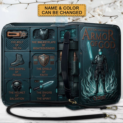 Personalized Bible Cover Armor of God | Custom Name Leather Bible Case with Handle | Christian Gift for Men Women | CHRISTIANARTBAG CAB01060926