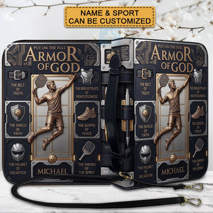Customized Bible Cover for Men: Personalized Name & Sport Armor of God Design | CHRISTIANARTBAG Bible Case with Strap CAB01070326