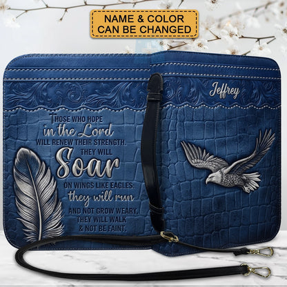 Personalized Bible Cover with Strap by CHRISTIANARTBAG - Custom Engraved Name & Isaiah 40:31 Eagle Design