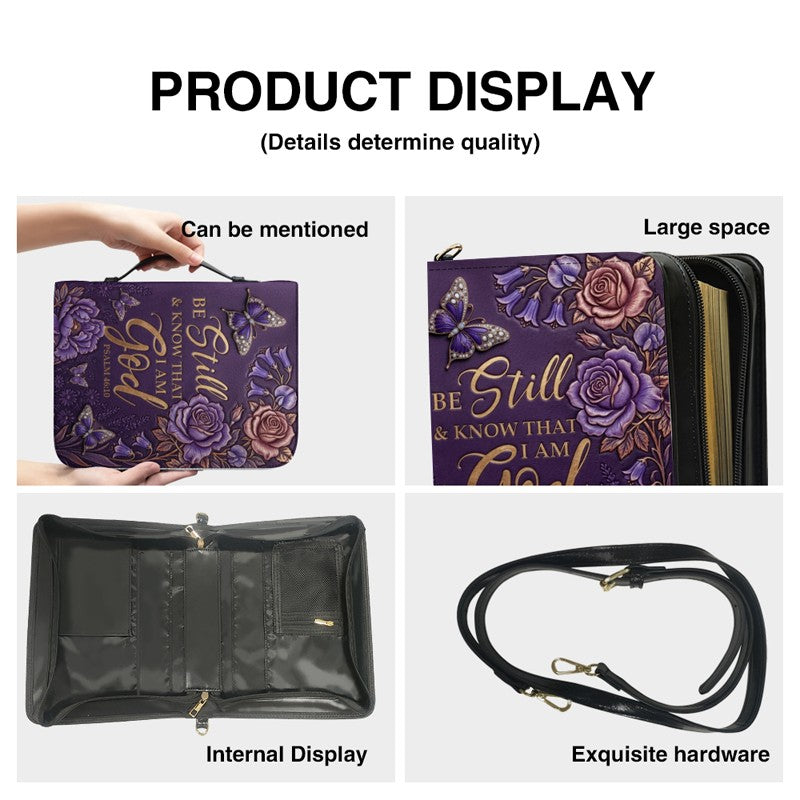 Personalized Bible Cover Case with Handle & Strap, Custom Name & Color Floral Butterfly Bible Carrying Bag, Psalm 46:10 Gift for Women - CHRISTIANARTBAG CAB01092826