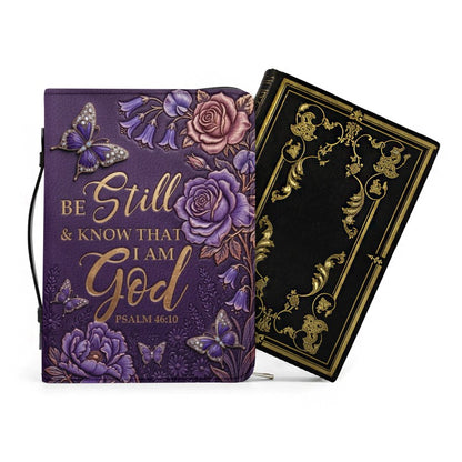 Personalized Bible Cover Case with Handle & Strap, Custom Name & Color Floral Butterfly Bible Carrying Bag, Psalm 46:10 Gift for Women - CHRISTIANARTBAG CAB01092826