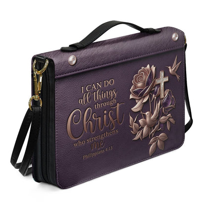 Personalized Bible Cover Case with Handle & Strap, Custom Name Leather Bible Bag | CHRISTIANARTBAG 01080326