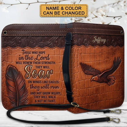 Personalized Bible Cover with Strap by CHRISTIANARTBAG - Custom Engraved Name & Isaiah 40:31 Eagle Design