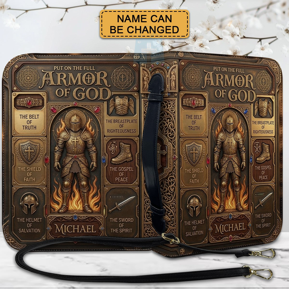 CHRISTIANARTBAG Custom Armor of God Bible Cover | Personalized Men's Egyptian Bible Case with Strap CAB01070226