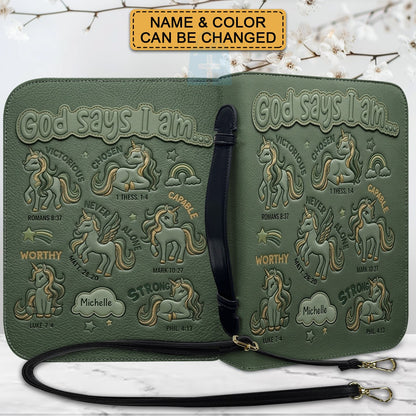 Personalized Bible Cover Carrying Bag with Handle & Strap, God Says I Am Unicorn Custom Name Bible Case - CHRISTIANARTBAG 01092426