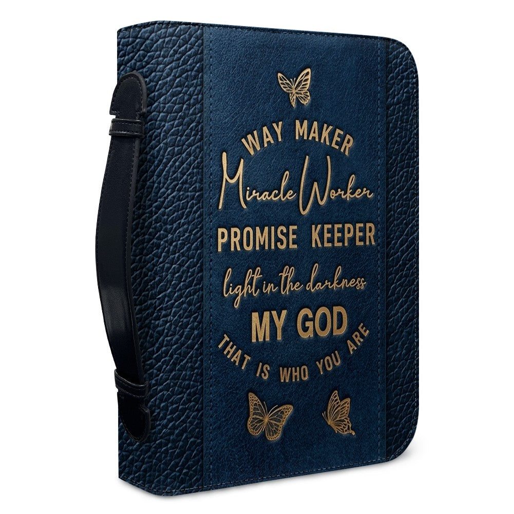 Personalized Leather Bible Cover with Strap & Handle – Way Maker Miracle Worker Custom Name & Scripture Butterfly Bible Case for Women – CHRISTIANARTBAG 01082126