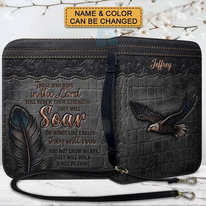 Personalized Bible Cover with Strap by CHRISTIANARTBAG - Custom Engraved Name & Isaiah 40:31 Eagle Design
