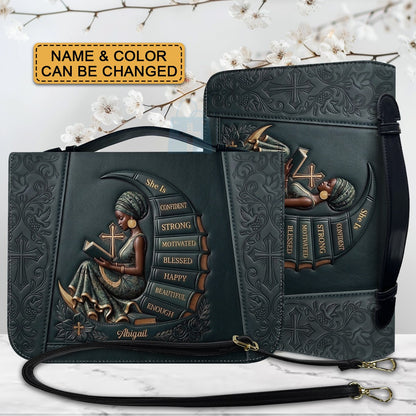 Personalized Bible Cover for Women, Custom Name Leather Bible Bag with Strap - CHRISTIANARTBAG CAB01100126