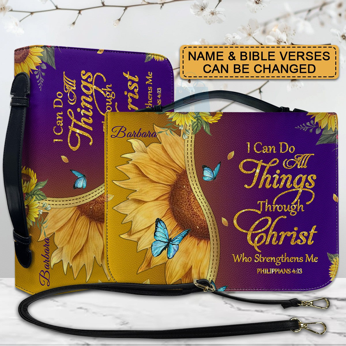 Personalized Bible Cover with Sunflower & Butterfly Design - Custom Name Bible Case, Religious Gift for Women, Christian Gift CAB01041826