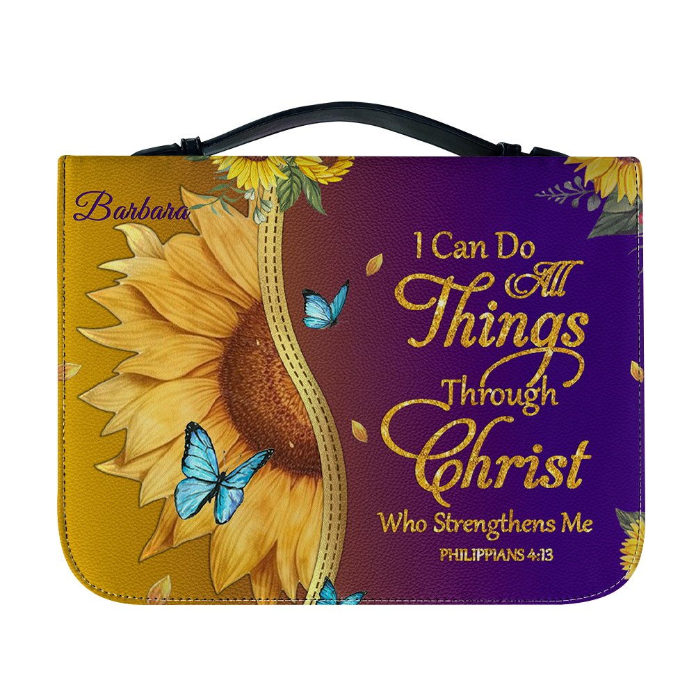 Personalized Bible Cover with Sunflower & Butterfly Design - Custom Name Bible Case, Religious Gift for Women, Christian Gift CAB01041826