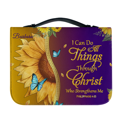 Personalized Bible Cover with Sunflower & Butterfly Design - Custom Name Bible Case, Religious Gift for Women, Christian Gift CAB01041826
