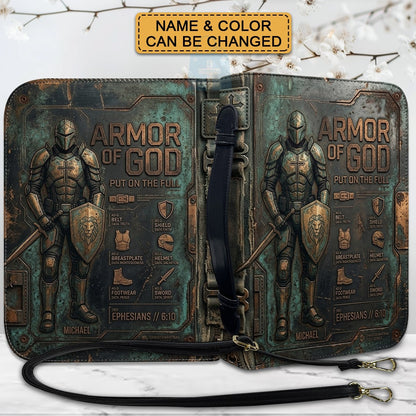 CHRISTIANARTBAG Personalized Armor of God Bible Cover for Men | Custom Name Ephesians 6:10 Leather Bible Case with Handle & Strap | Tech-Series Midnight Bishop Knight Gift CAB01062926