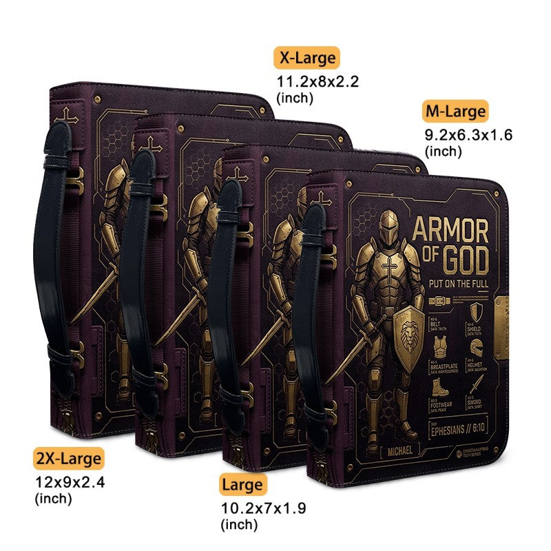 CHRISTIANARTBAG Personalized Armor of God Bible Cover for Men | Custom Name Ephesians 6:10 Leather Bible Case with Handle & Strap | Tech-Series Midnight Bishop Knight Gift CAB01062926
