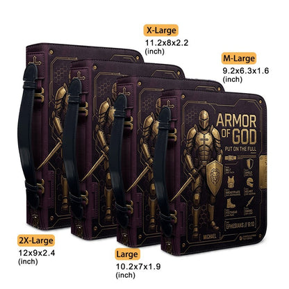 CHRISTIANARTBAG Personalized Armor of God Bible Cover for Men | Custom Name Ephesians 6:10 Leather Bible Case with Handle & Strap | Tech-Series Midnight Bishop Knight Gift CAB01062926