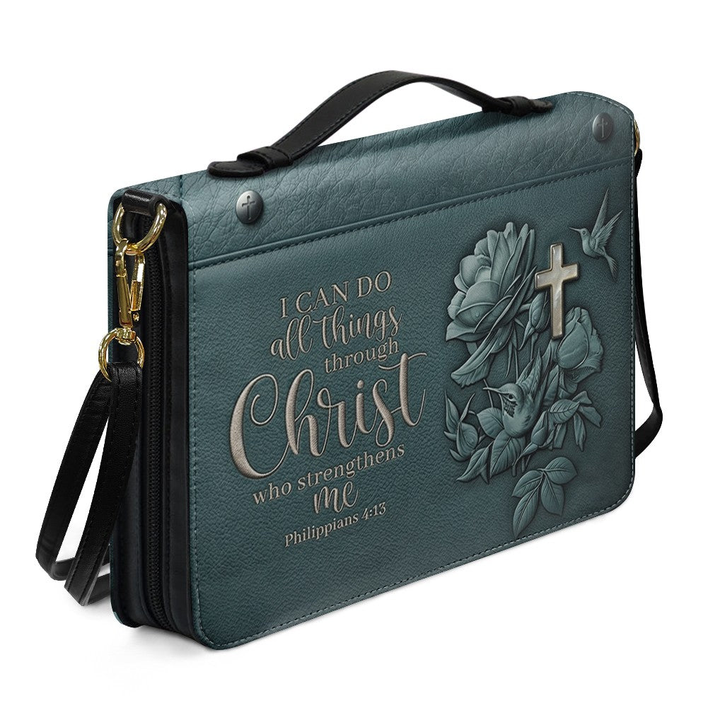 Personalized Bible Cover Case with Handle & Strap, Custom Name Leather Bible Bag | CHRISTIANARTBAG 01080326