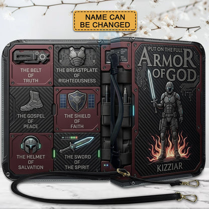 Personalized Armor of God Bible Cover for Men Tech-Integrated | Custom Leather Bible Case by CHRISTIANARTBAG CAB01052826