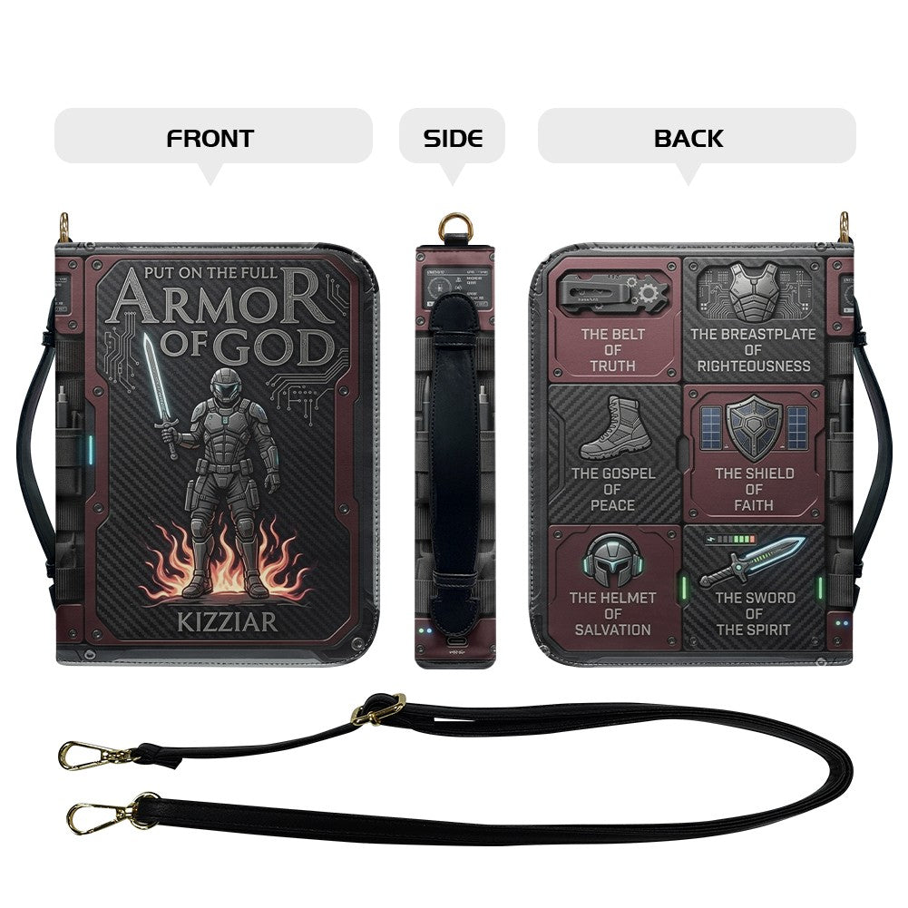 Personalized Armor of God Bible Cover for Men Tech-Integrated | Custom Leather Bible Case by CHRISTIANARTBAG CAB01052826