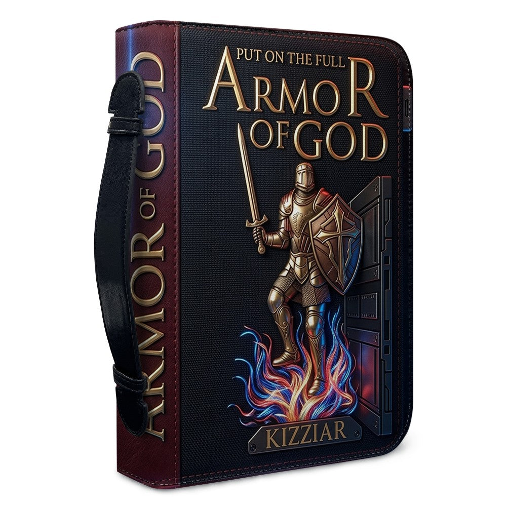 Personalized Armor of God Bible Cover for Men Tech-Integrated | Custom Leather Bible Case by CHRISTIANARTBAG CAB01052826