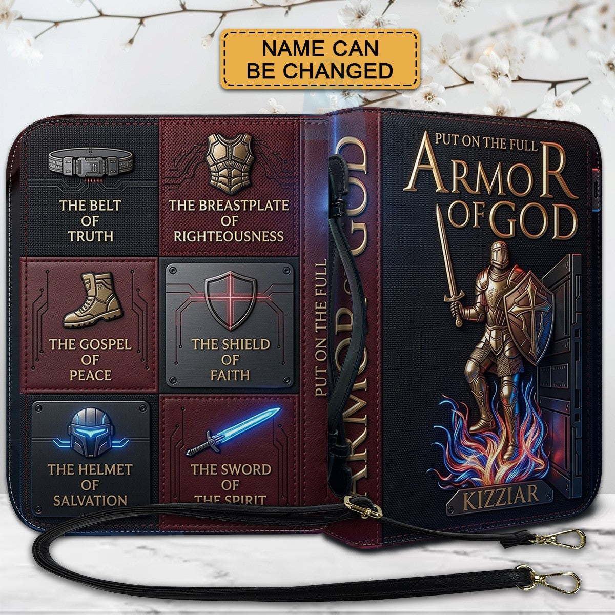 Personalized Armor of God Bible Cover for Men Tech-Integrated | Custom Leather Bible Case by CHRISTIANARTBAG CAB01052826