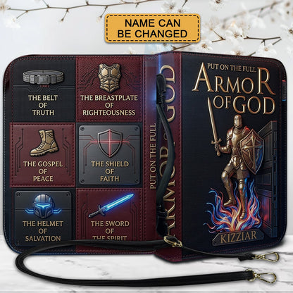 Personalized Armor of God Bible Cover for Men Tech-Integrated | Custom Leather Bible Case by CHRISTIANARTBAG CAB01052826