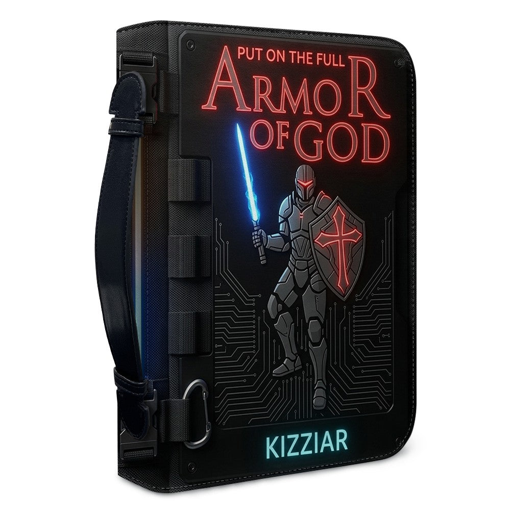 Personalized Armor of God Bible Cover for Men Tech-Integrated | Custom Leather Bible Case by CHRISTIANARTBAG CAB01052826