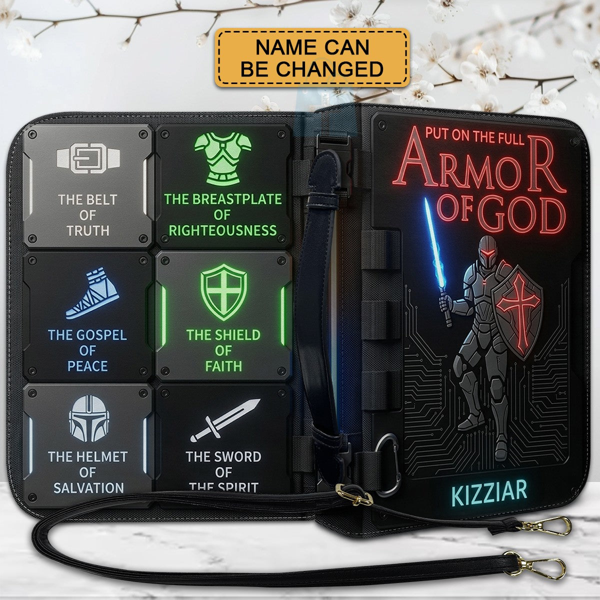 Personalized Armor of God Bible Cover for Men Tech-Integrated | Custom Leather Bible Case by CHRISTIANARTBAG CAB01052826