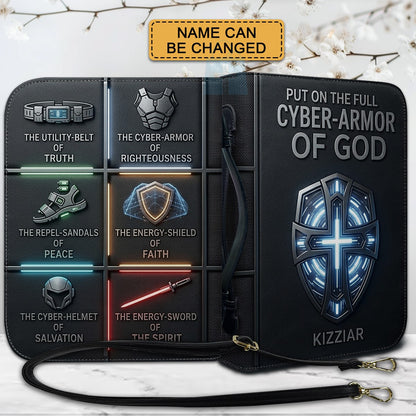 Personalized Armor of God Bible Cover for Men Tech-Integrated | Custom Leather Bible Case by CHRISTIANARTBAG CAB01052826
