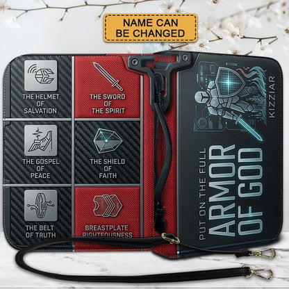 Personalized Armor of God Bible Cover for Men Tech-Integrated | Custom Leather Bible Case by CHRISTIANARTBAG CAB01052826