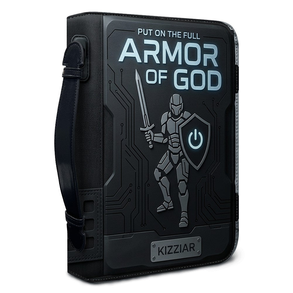 Personalized Armor of God Bible Cover for Men Tech-Integrated | Custom Leather Bible Case by CHRISTIANARTBAG CAB01052826