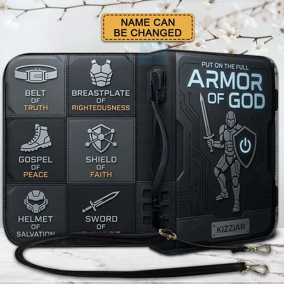 Personalized Armor of God Bible Cover for Men Tech-Integrated | Custom Leather Bible Case by CHRISTIANARTBAG CAB01052826