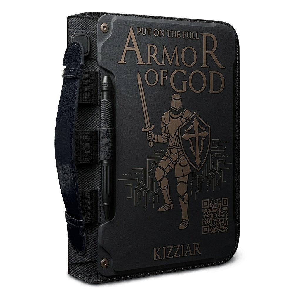 Personalized Armor of God Bible Cover for Men Tech-Integrated | Custom Leather Bible Case by CHRISTIANARTBAG CAB01052826