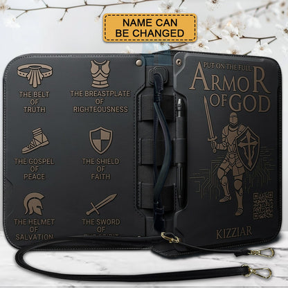 Personalized Armor of God Bible Cover for Men Tech-Integrated | Custom Leather Bible Case by CHRISTIANARTBAG CAB01052826