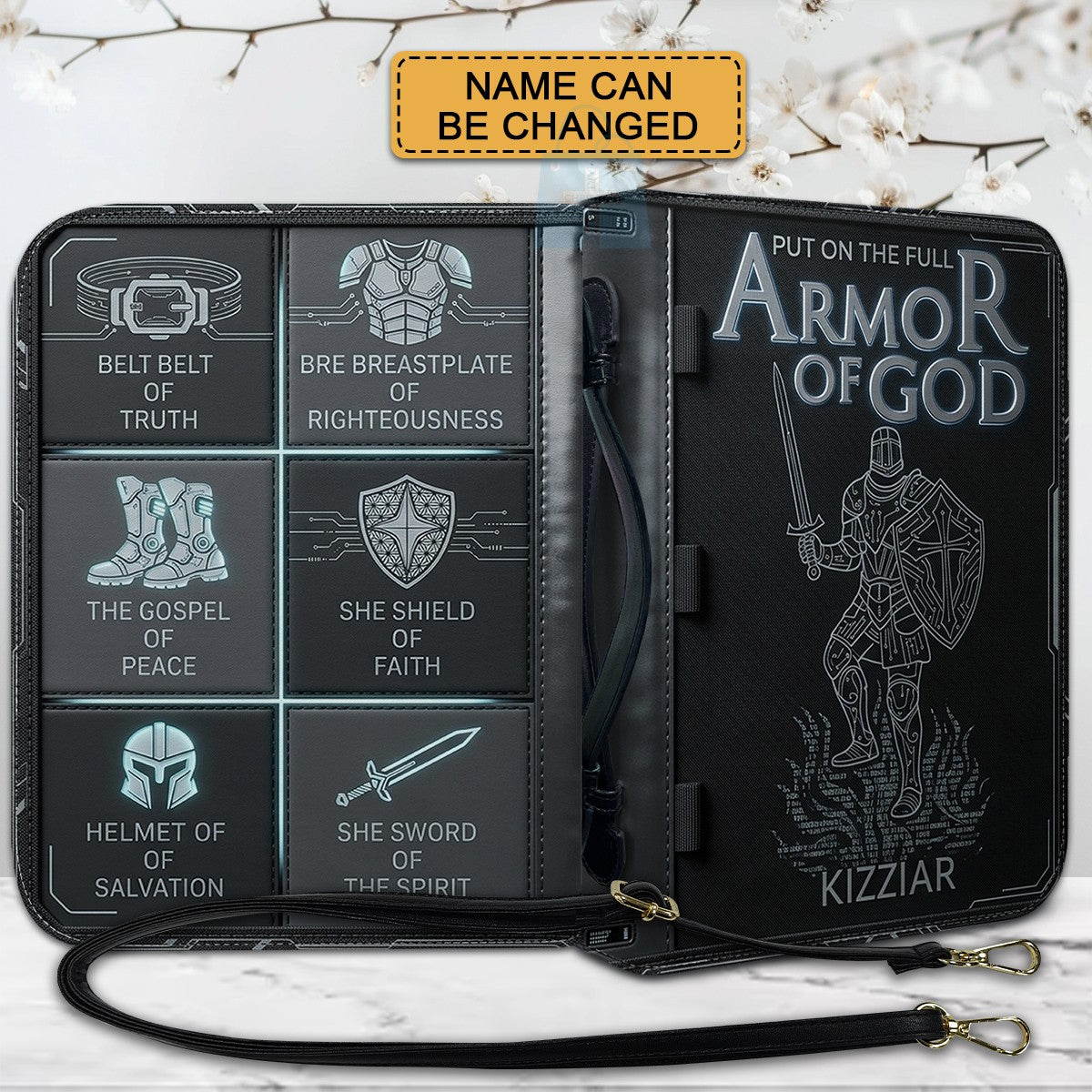 Personalized Armor of God Bible Cover for Men Tech-Integrated | Custom Leather Bible Case by CHRISTIANARTBAG CAB01052826