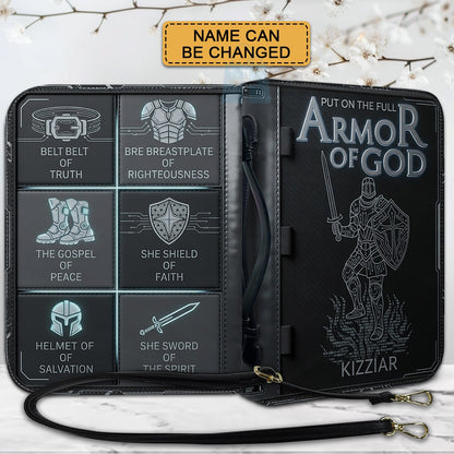 Personalized Armor of God Bible Cover for Men Tech-Integrated | Custom Leather Bible Case by CHRISTIANARTBAG CAB01052826