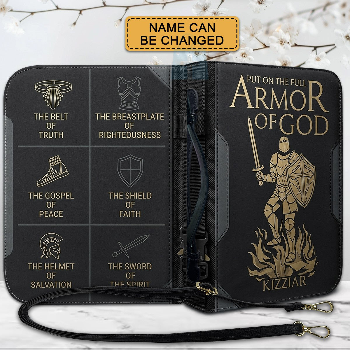 Personalized Armor of God Bible Cover for Men Tech-Integrated | Custom Leather Bible Case by CHRISTIANARTBAG CAB01052826