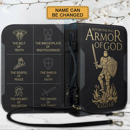 Personalized Armor of God Bible Cover for Men Tech-Integrated | Custom Leather Bible Case by CHRISTIANARTBAG CAB01052826